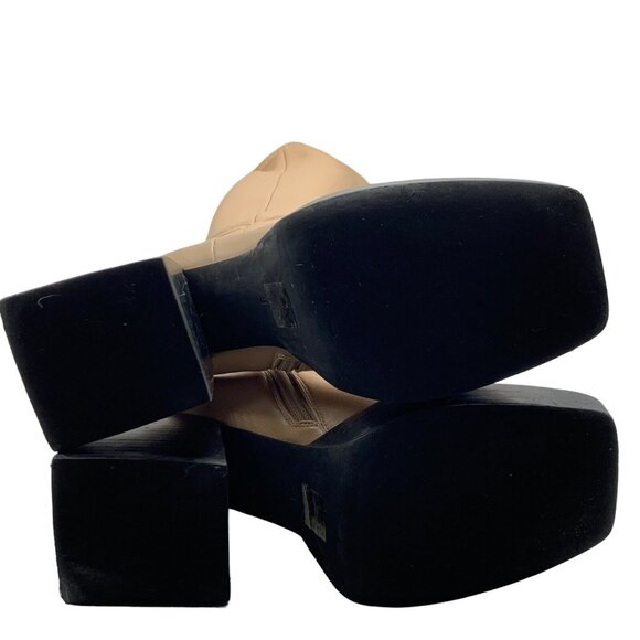 Jeffrey Campbell Knee High Boot Tan Sz 8 Dauphin Square Toe Platform Chunky - Picture 14 of 15